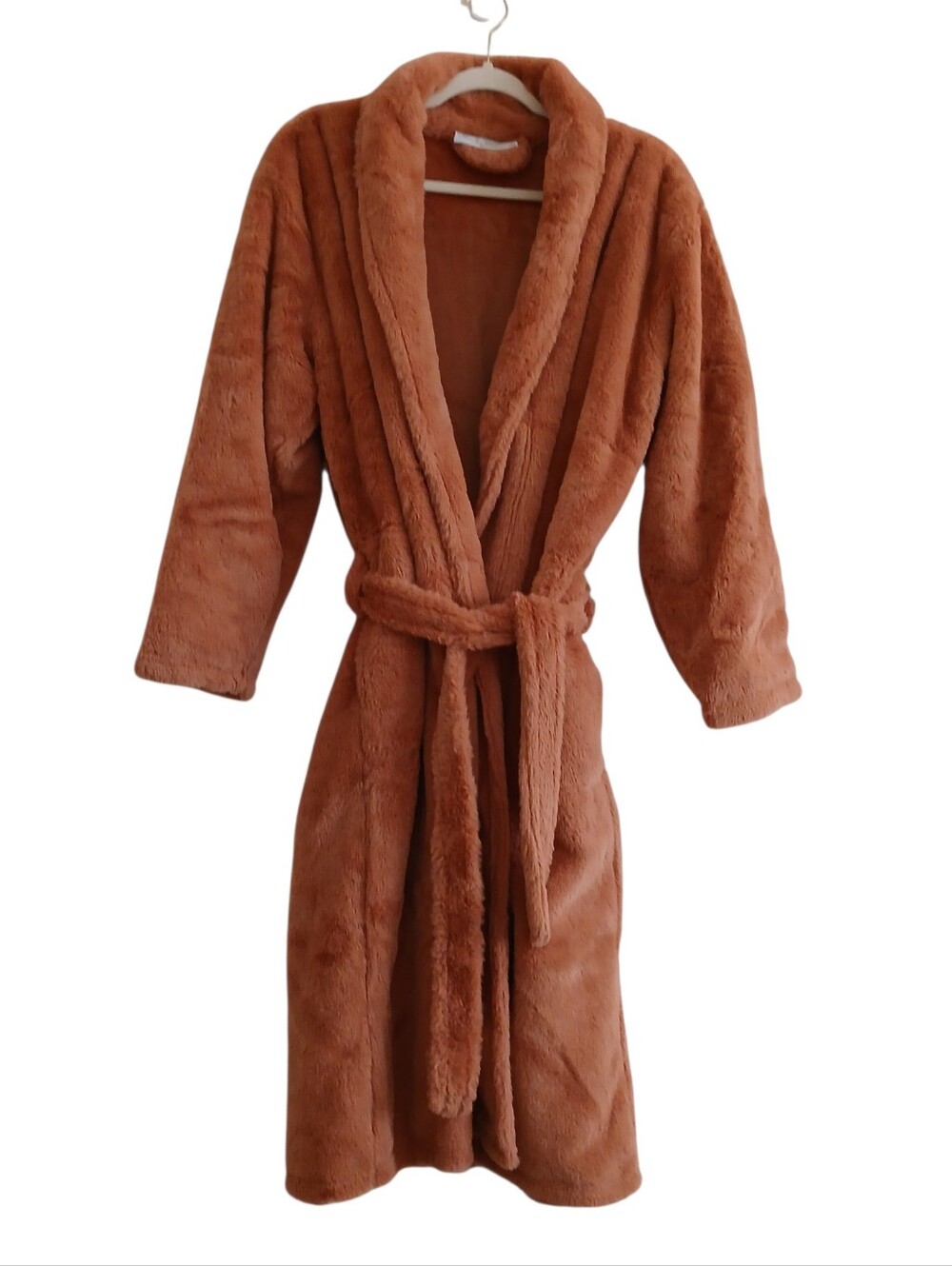 MINKY COUTURE Plush Faux Fur Robe in Caramel Women's S Loungewear Comfy Soft
